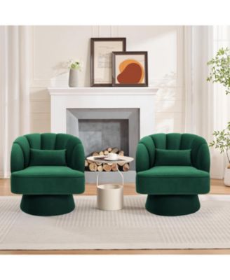 Modern 360 Swivel Barrel Chair 2-Piece, Velvet Upholstered Round Lounge Armchair with Striped Backrest, Comfy Accent Chair