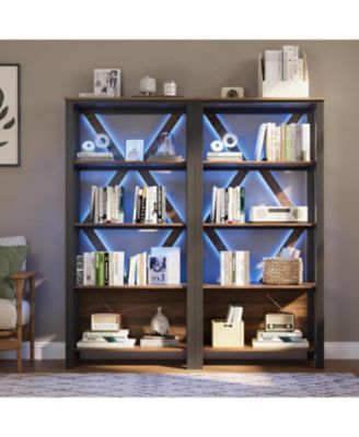 5 Tier Industrial Bookshelf with LED Lights, Metal Display Book Case, Open Book Shelf Organizer
