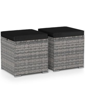 2 Piece Patio Ottoman Set with Hidden Storage Space Outdoor Footrest Seats
