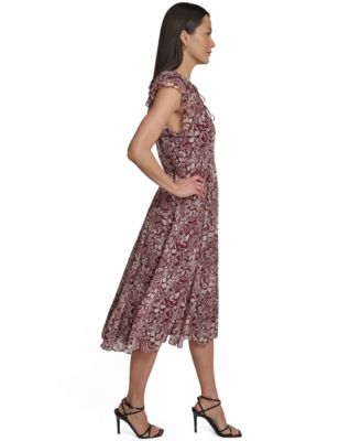 tommy hilfiger flutter sleeve chiffon dress Tommy Hilfiger Women's Flutter-Sleeve Tie Neck Chiffon Midi Dress