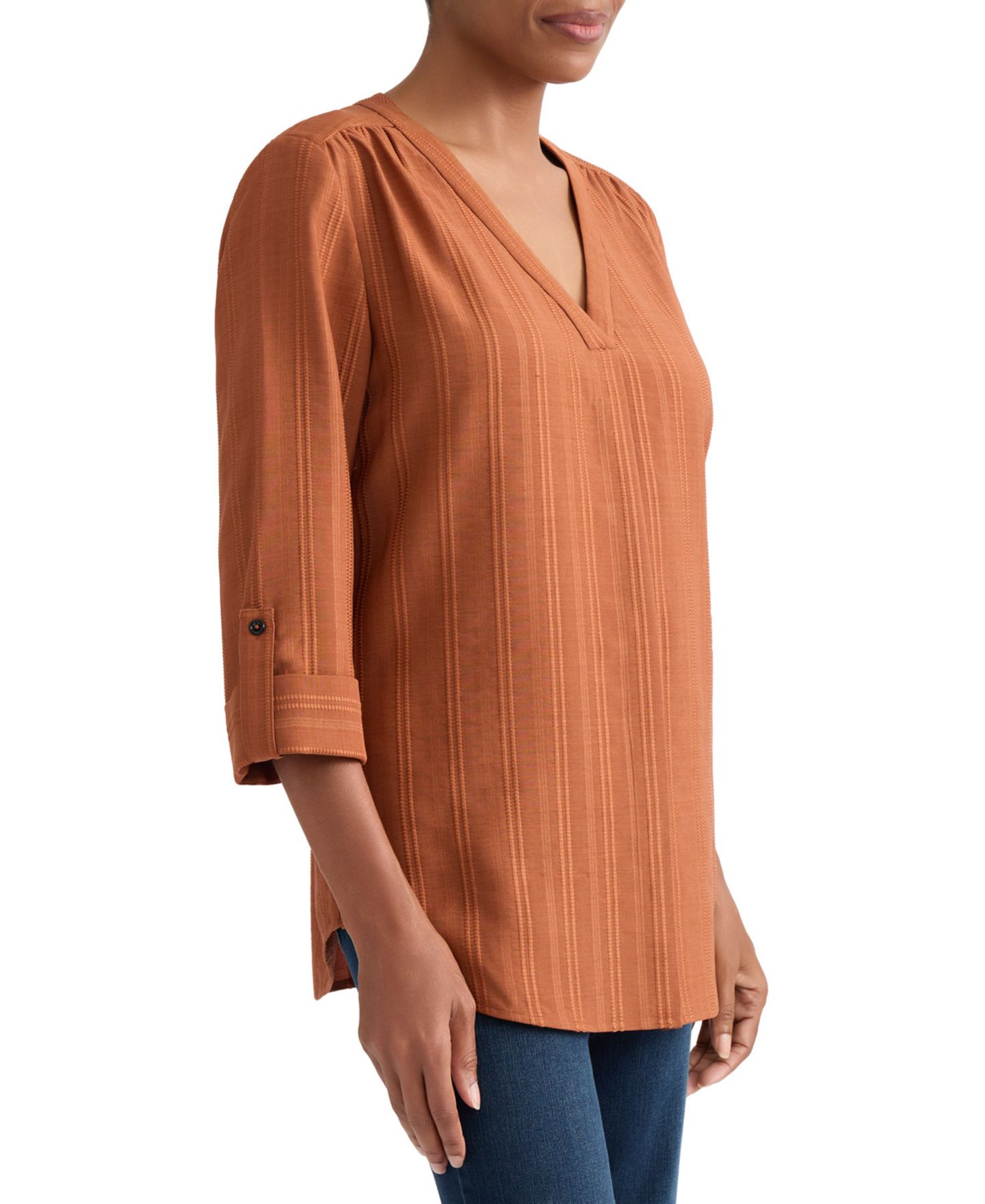 Женский топ Jones New York V-Neck Pleated-Front Jacquard Top, цвет: Кленовый — фото 2