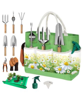 Garden Tools Set Women Birthday Gift Tote Bag Trowel Rake Pruner Gloves Tags