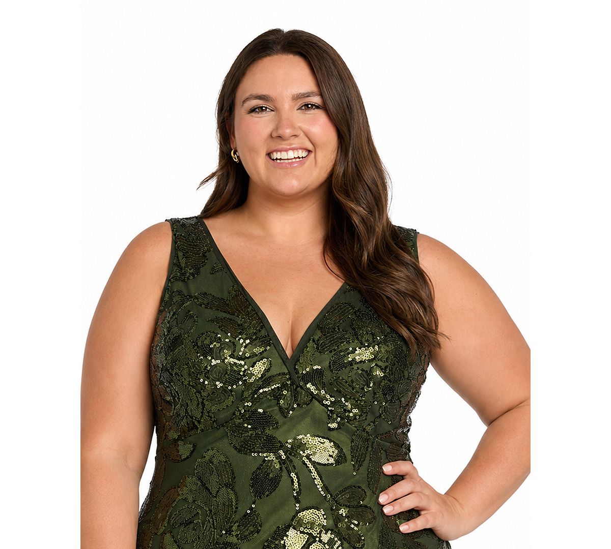 R & M Richards Plus Size V-Neck Sequined Gown view 2 — MAYCSS fashion products