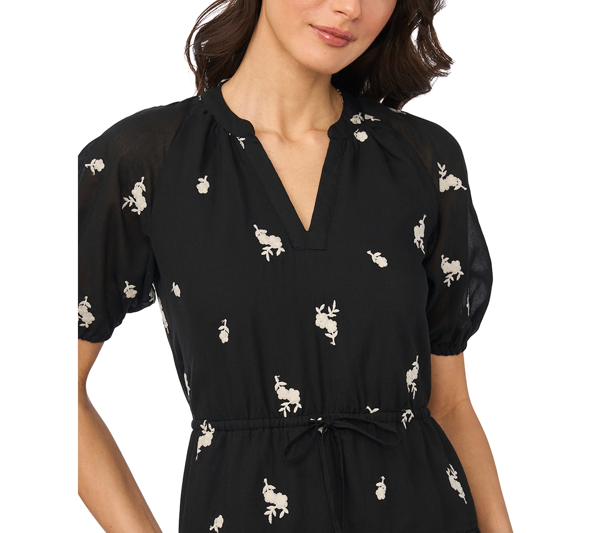 CeCe Women's Printed V-Neck Tie-Waist Midi Dress