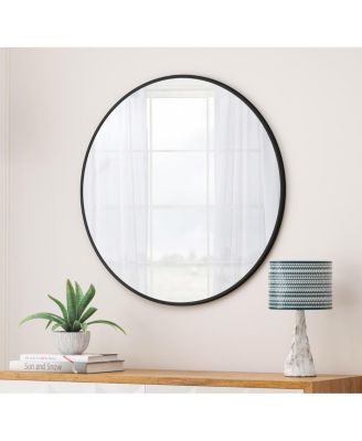 36" Large Round Wall Mirror, Modern Metal Circle Vanity Mirror for Bathroom, Entryway