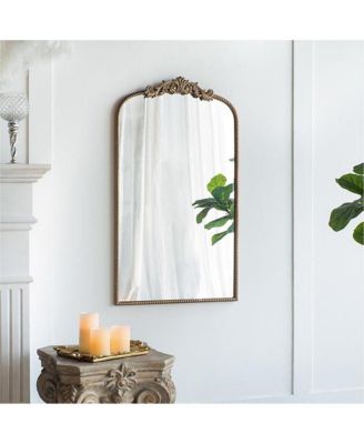24" x 42" Arched Wall Mirror, Vintage Baroque Bathroom Vanity Mirror with Ornate Floral Frame