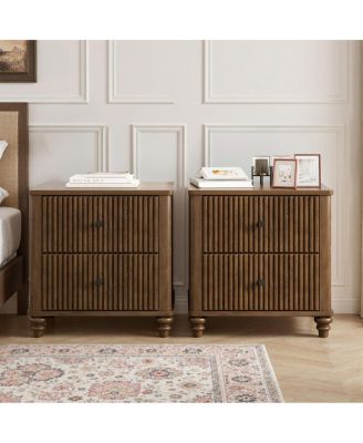 Fluted 3-Drawer Nightstand Set Mid-Century Modern Wood Side Table (2-Piece