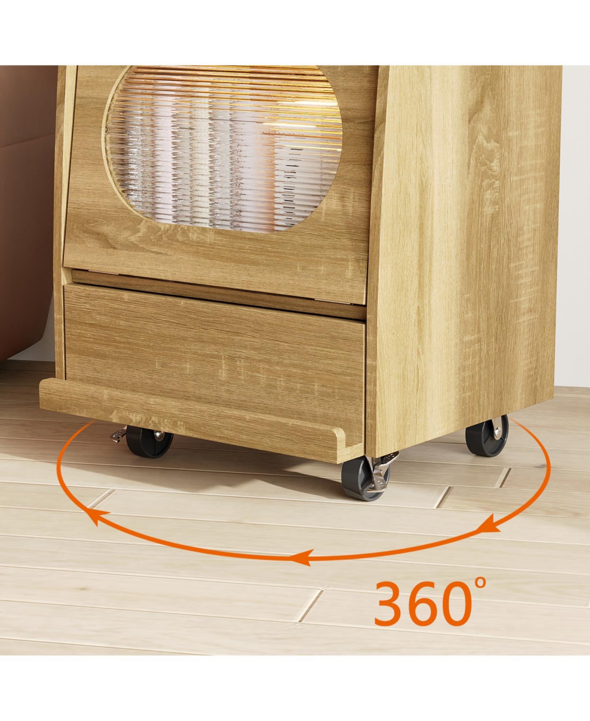 Homsee Robot Nightstand with Touch Light - 19-Inch Wide Modern Rolling Side Table with 360degree(s) Rotating Top and Ribbed Glass | Storage Cabinet