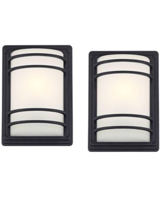Habitat Modern Industrial Outdoor Wall Light Fixtures Set of 2  Metal 11inch  Frosted Glass for Post Exterior Barn Deck