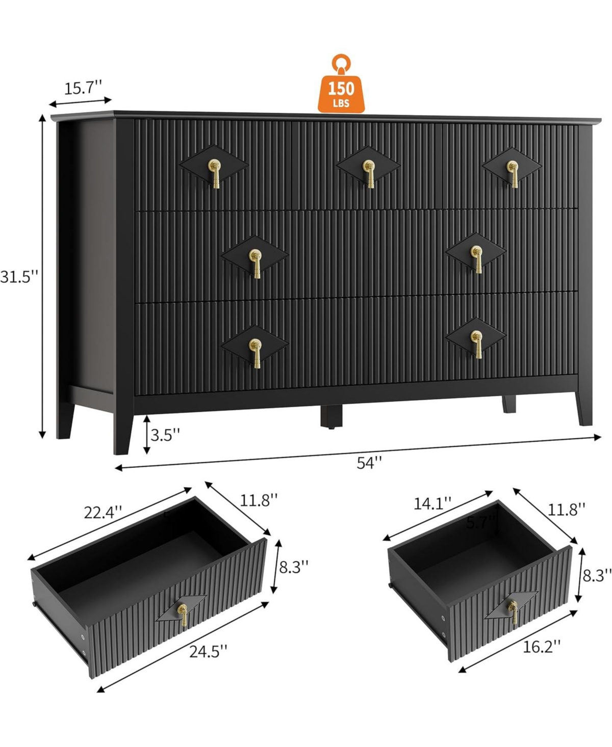 gaomon Fluted Dresser Modern Chest of Drawers, Storage Organizer Cabinet for Living Room, Hallway