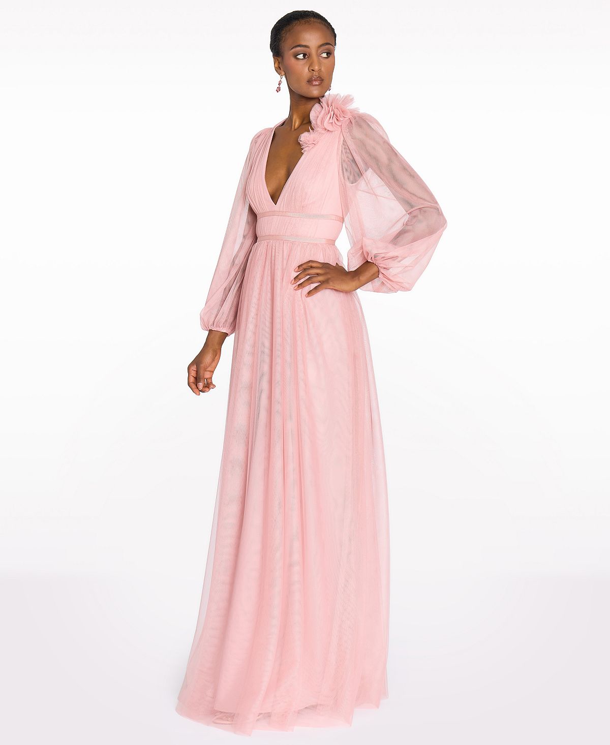 Marchesa Notte Women's Tulle Flower A-Line Gown view 2 — MAYCSS fashion products