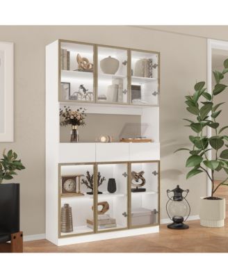 6-Door Bookcase with LED Lights - Modern Glass Display Cabinet | Living Room Storage