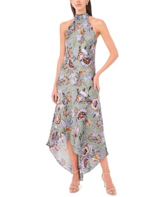 Women's Draped Satin Tie-Back Halter Midi Dress