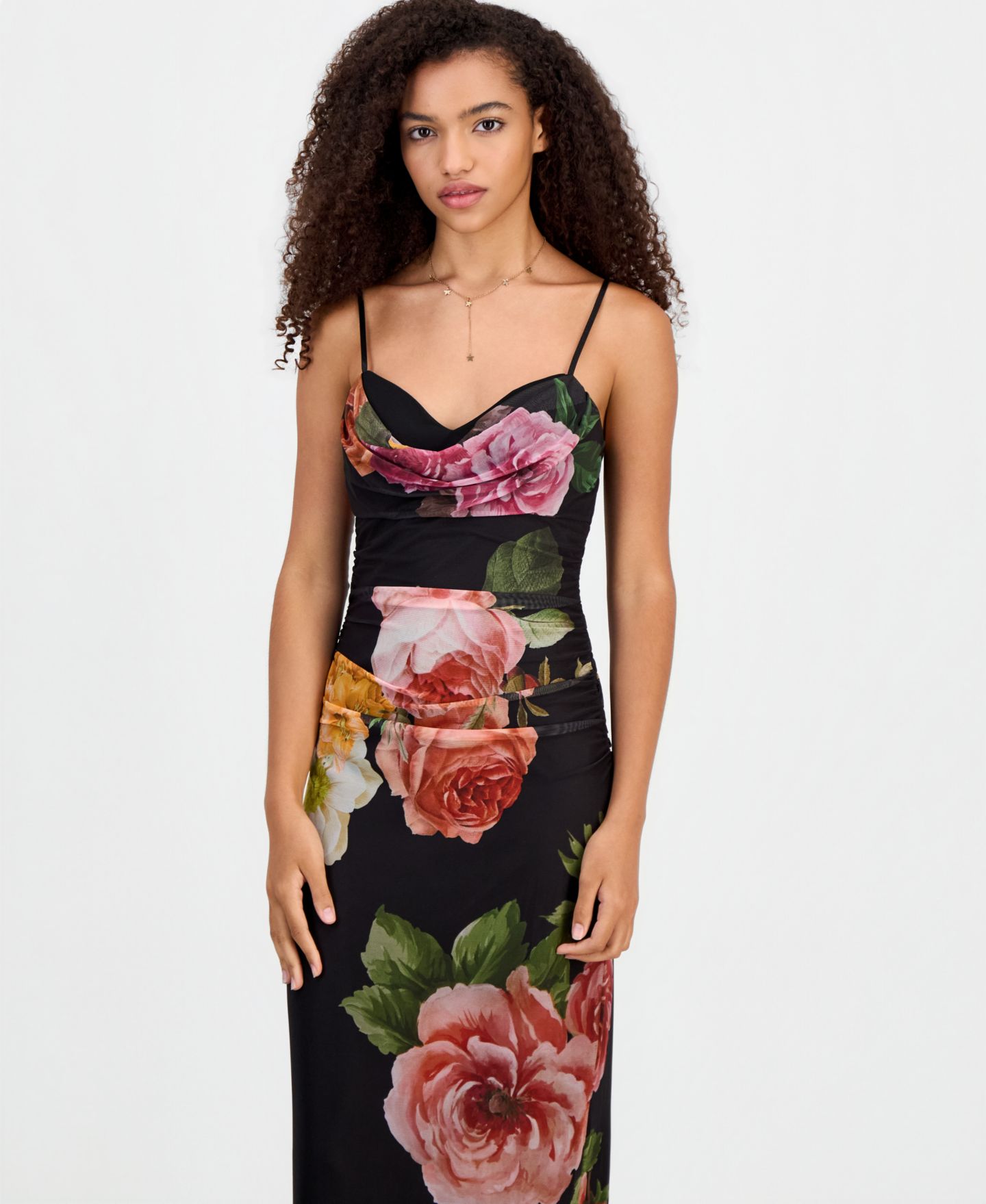 Женское платье Emerald Sundae Juniors' Cowl Neck Floral Mesh Sleeveless Gown, цвет: Чёрный — фото 7