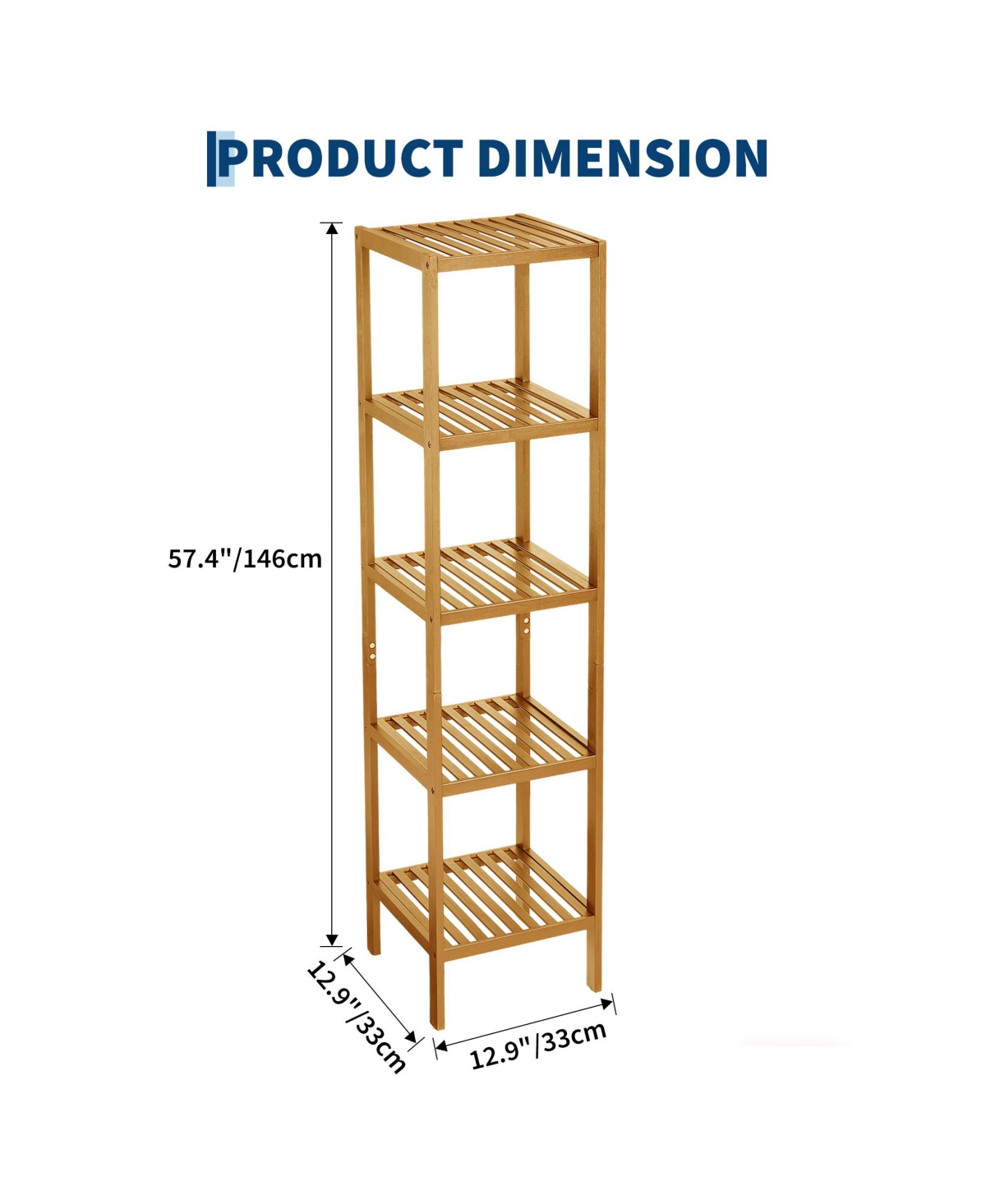 gaomon Space Saving 5 Tier Wooden Bathroom Shelf, Narrow Standing Storage Rack with Slatted Natural Wood, Versatile for Towels, Plants
