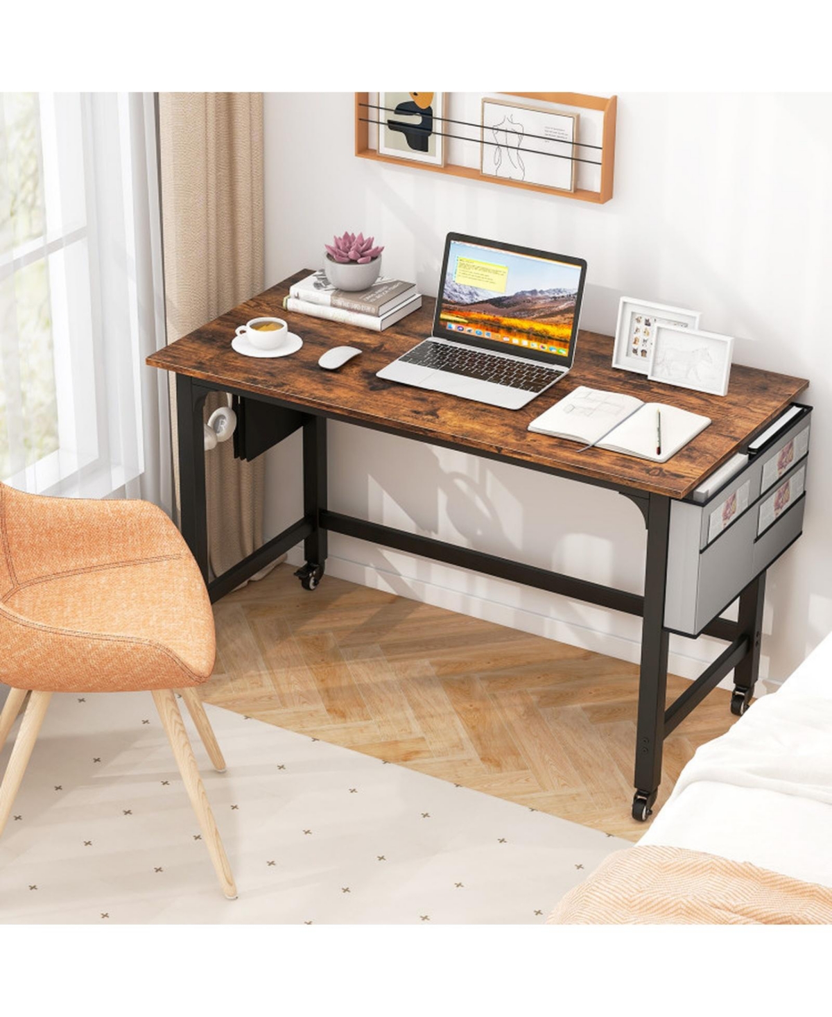 Gouun Rolling Computer Desk with Reversible Fabric Storage Bag