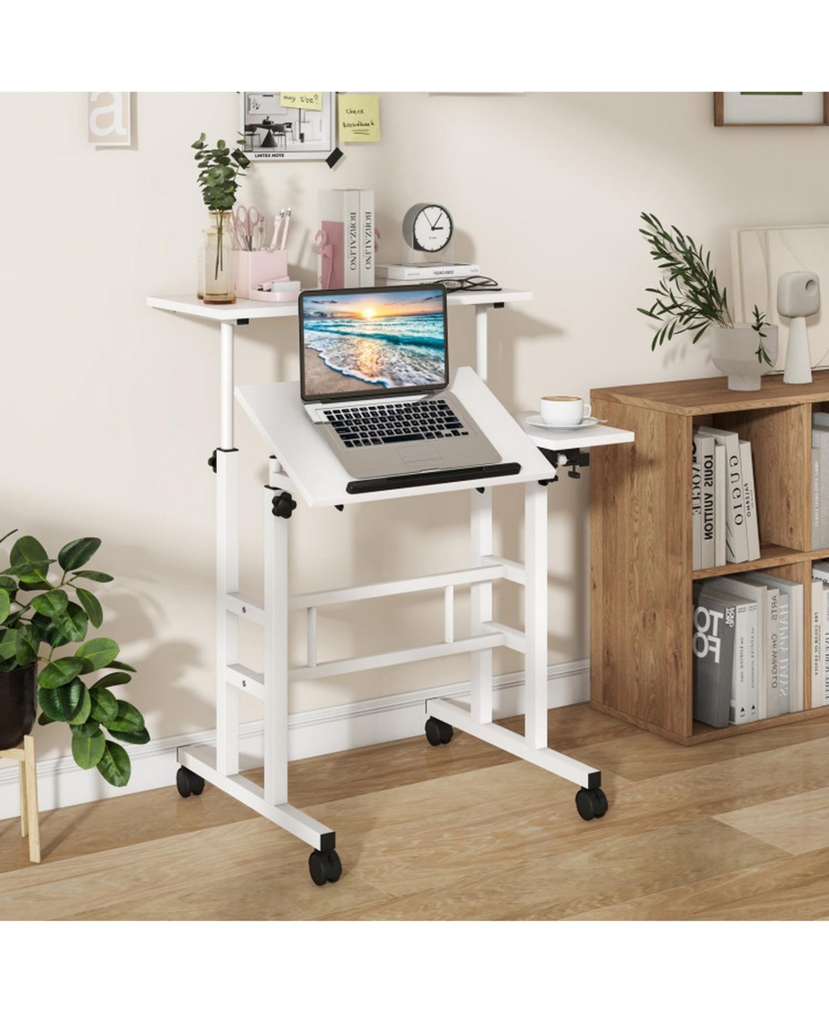 Gouun Mobile Standing Desk with 2 Tilting Desktops and Lockable Wheels