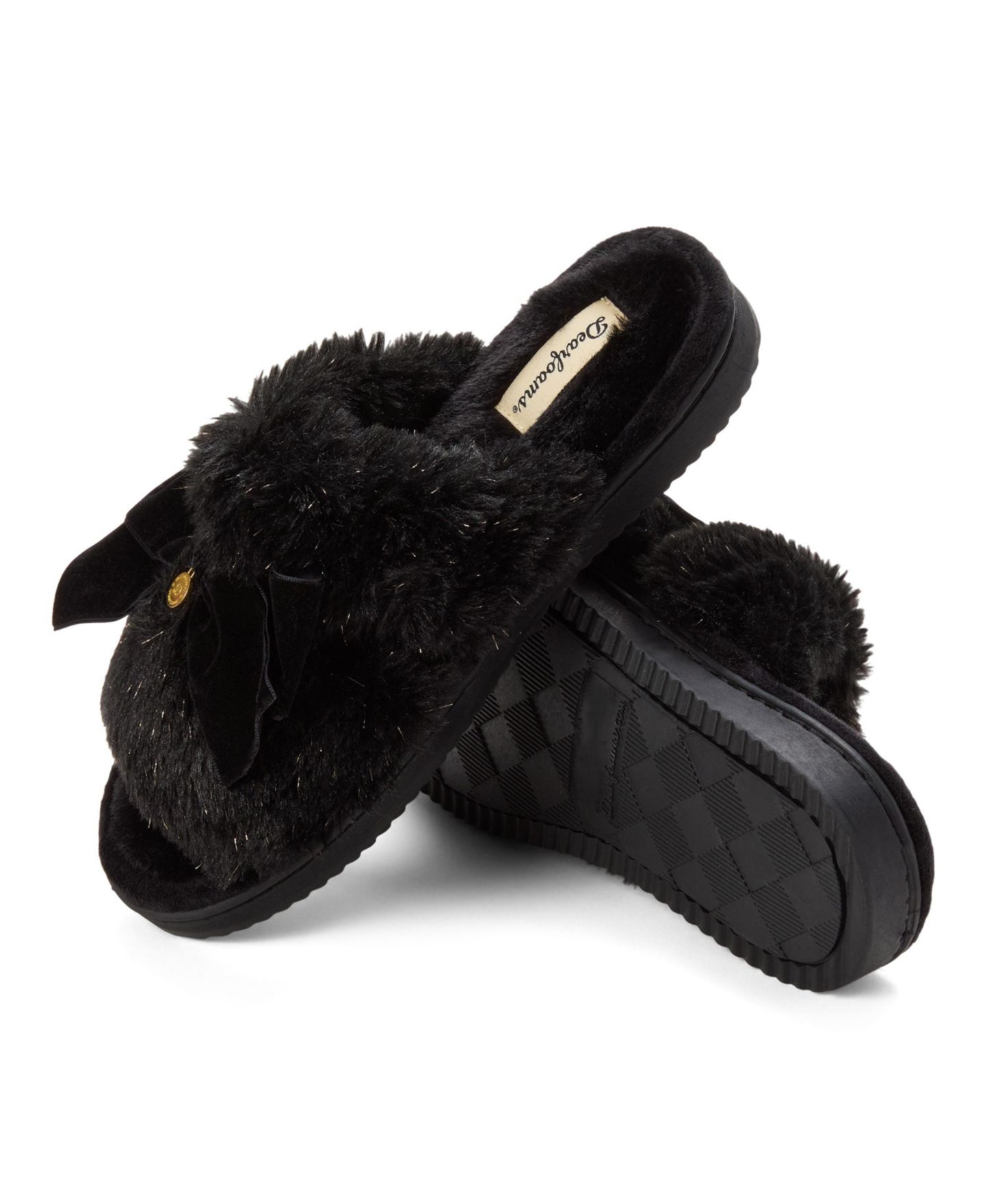 Женские тапочки Dearfoams Bianca Pile Slide Slipper with Bow, цвет: Чёрный — фото 7