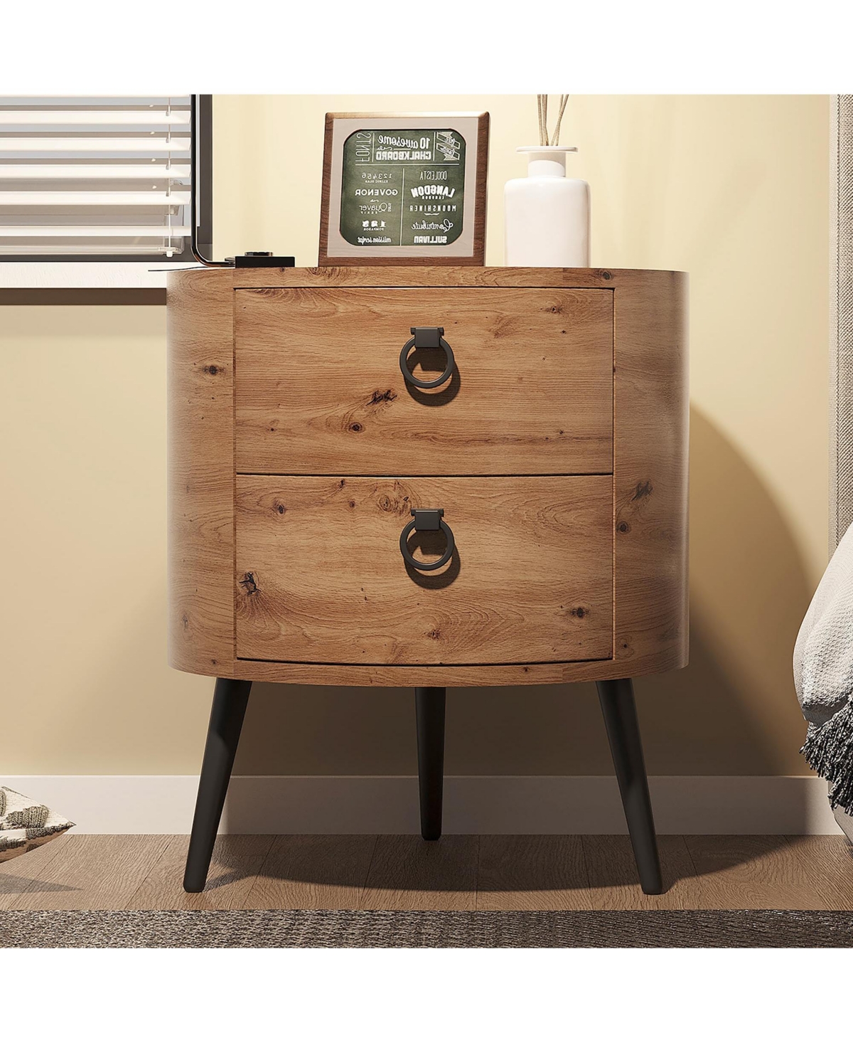gaomon Round Side Table with Drawers (Bedside/Accent)