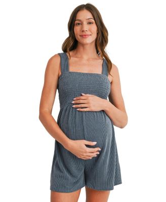 Women's Maternity Sleeveless Smocked Square Neck Ribbed Romper