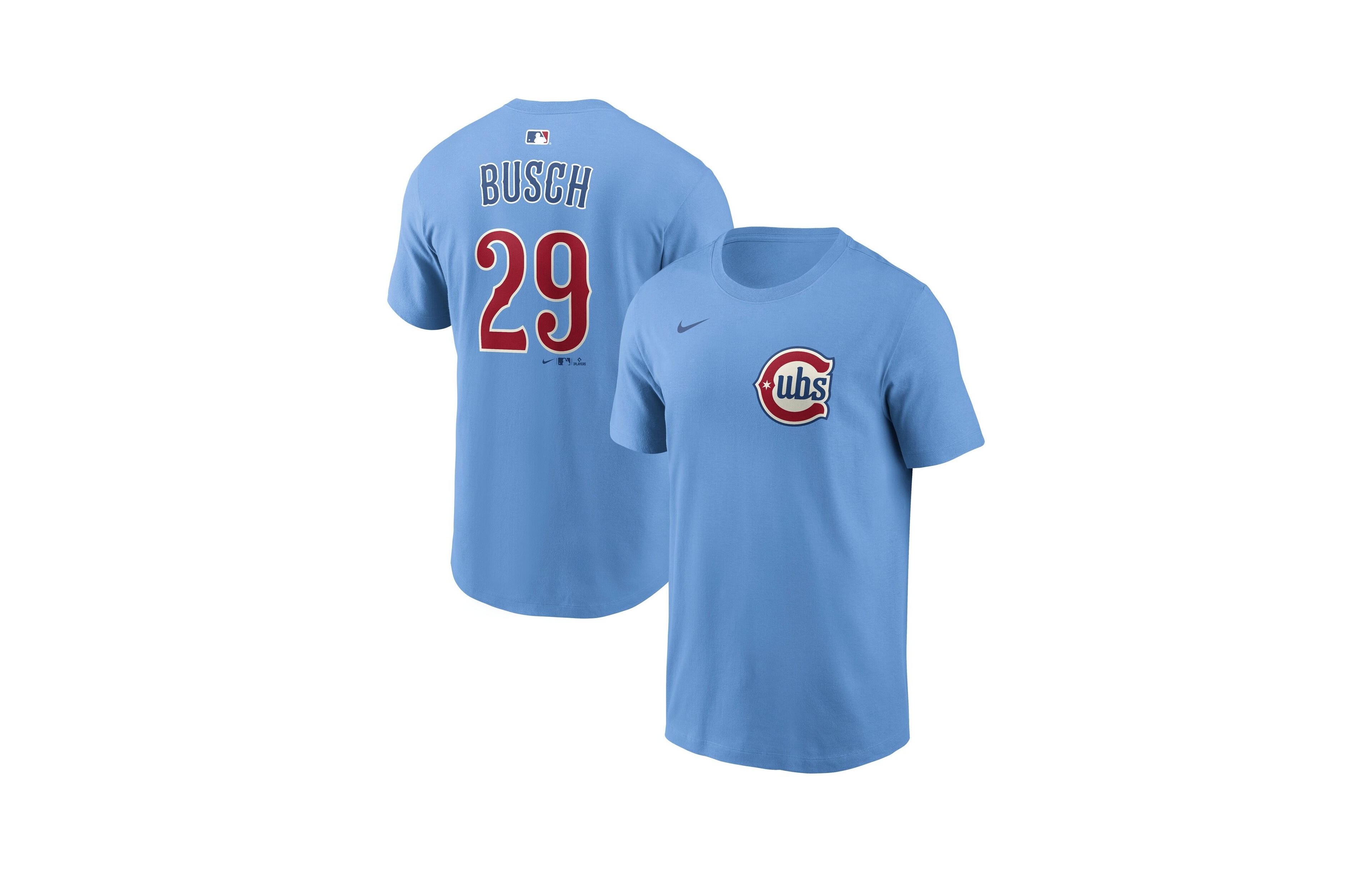 Nike Men's Michael Busch Light Blue Chicago Cubs Name & Number T-Shirt