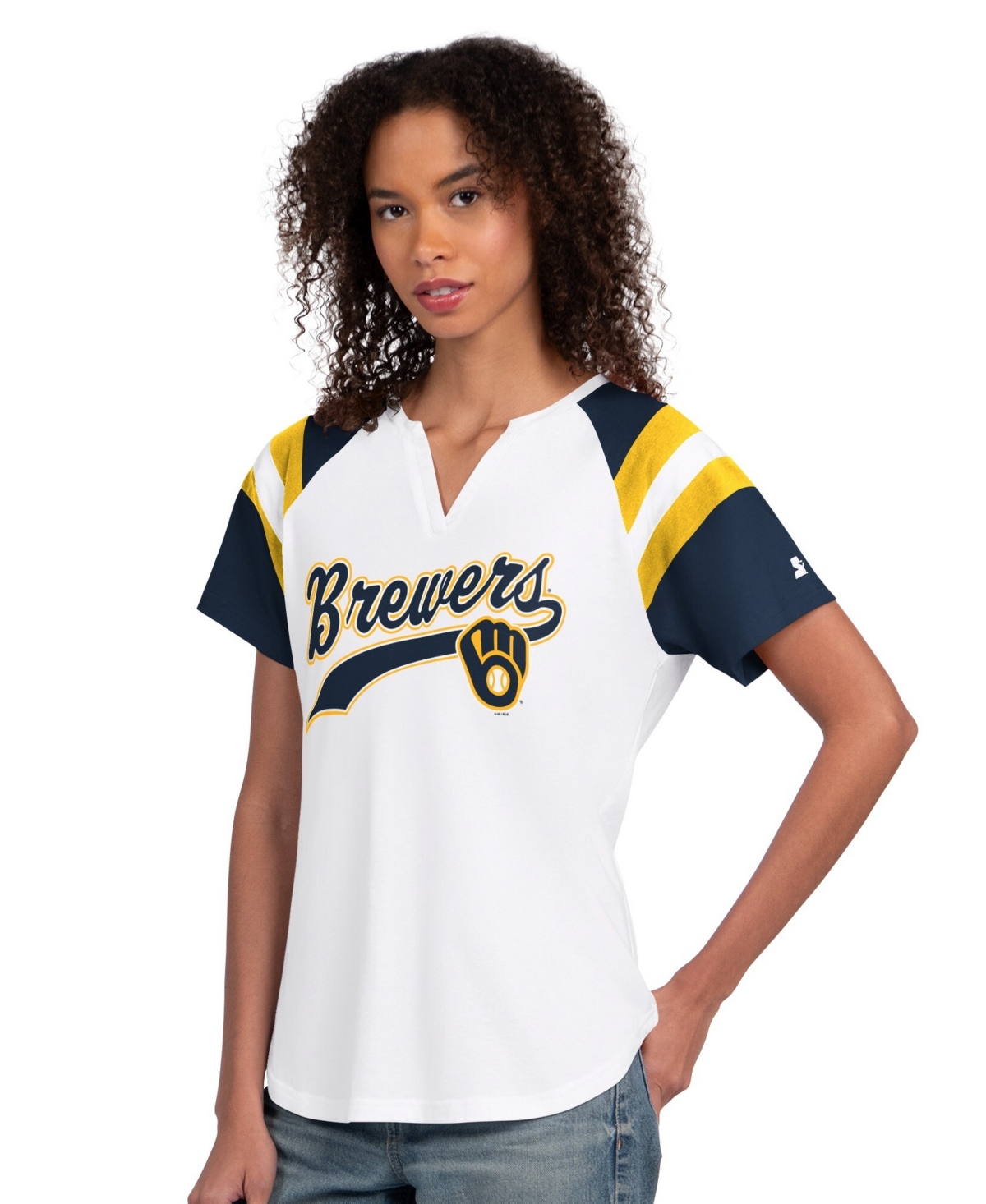 Starter Women's White Milwaukee Brewers Game On Notch Neck Raglan T-Shirt