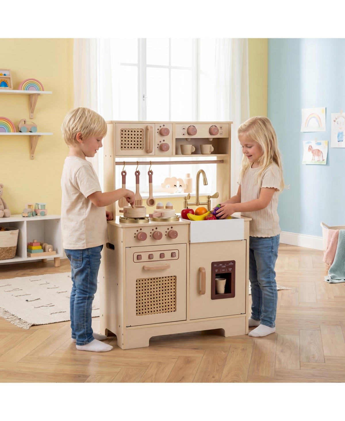 Slickblue Kids Pretend Play Kitchen with Realistic Lights and Sounds