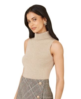 Women's Knitted Roll Neck Sleeveless Jumper
