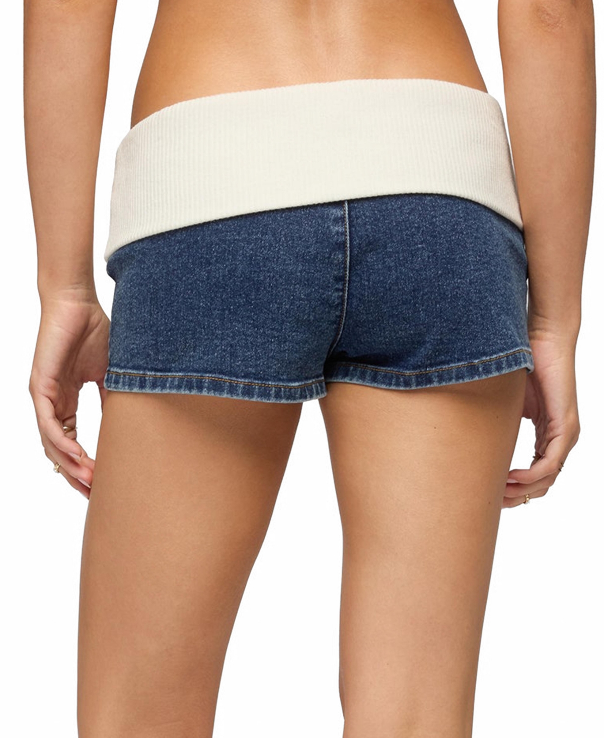 Edikted Women's Contrast Foldover Denim Micro Shorts