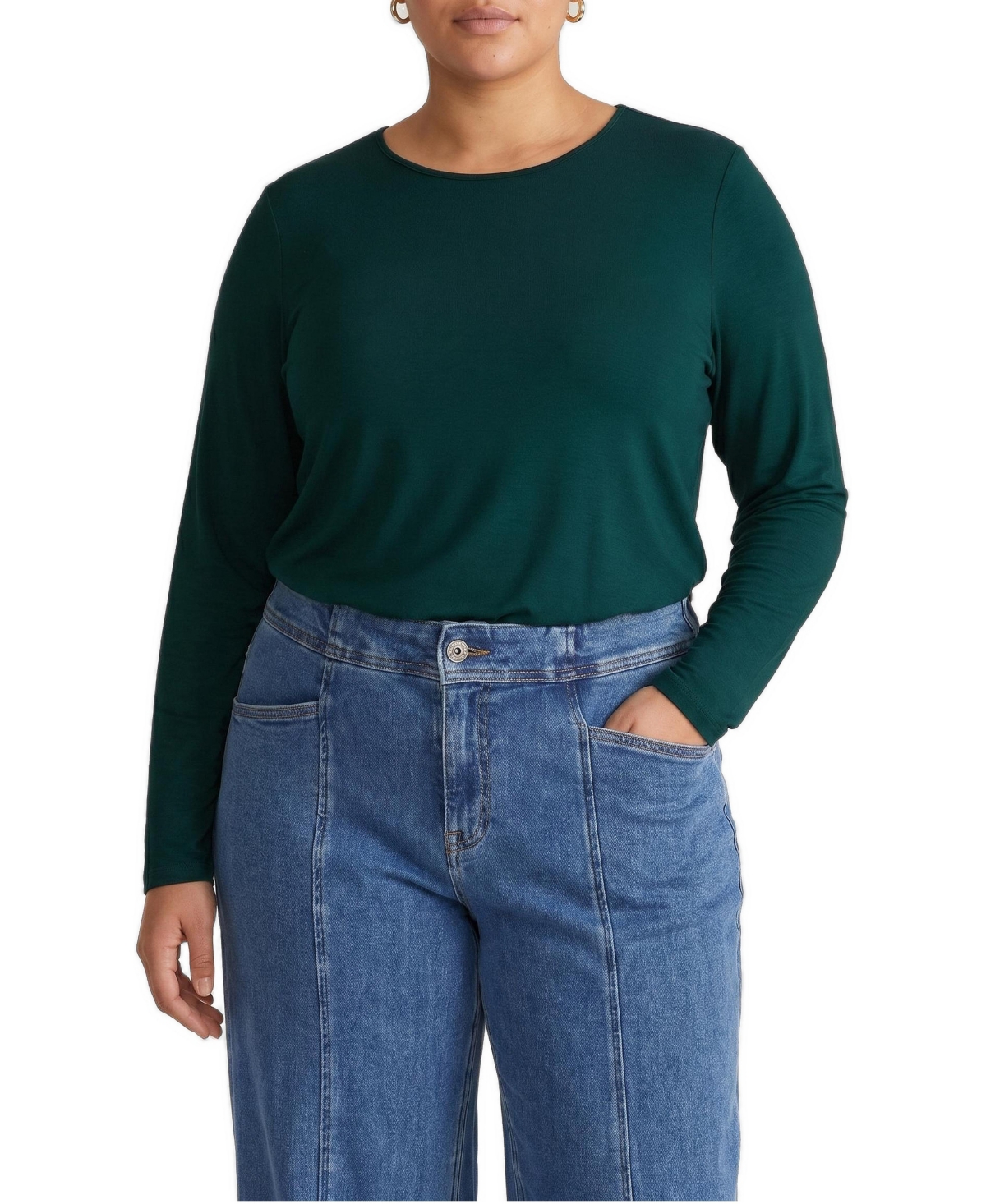 Universal Standard Plus Size Joan Liquid Jersey Long Sleeve Top - Forest green