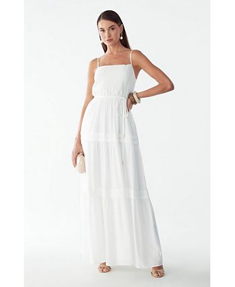 macys white maxi dress Lace and a back slit for easy movement Lace Macy's White Party Dress