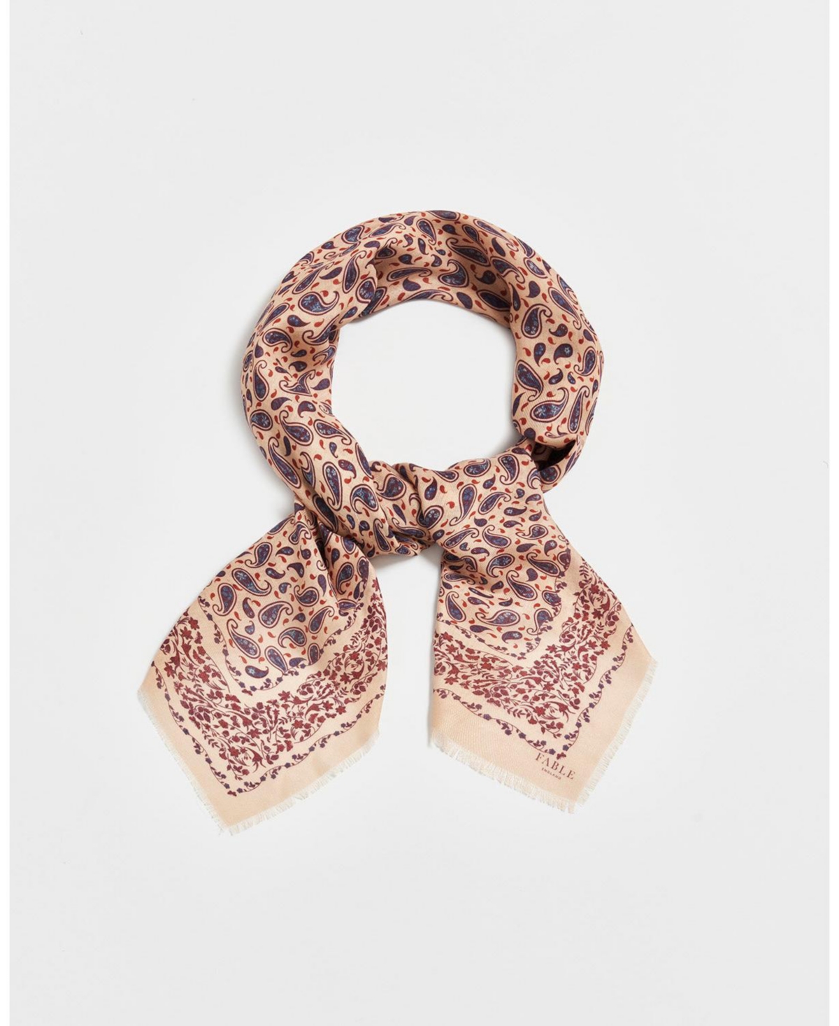 Fable England Paisley Folk Caramel Square Scarf