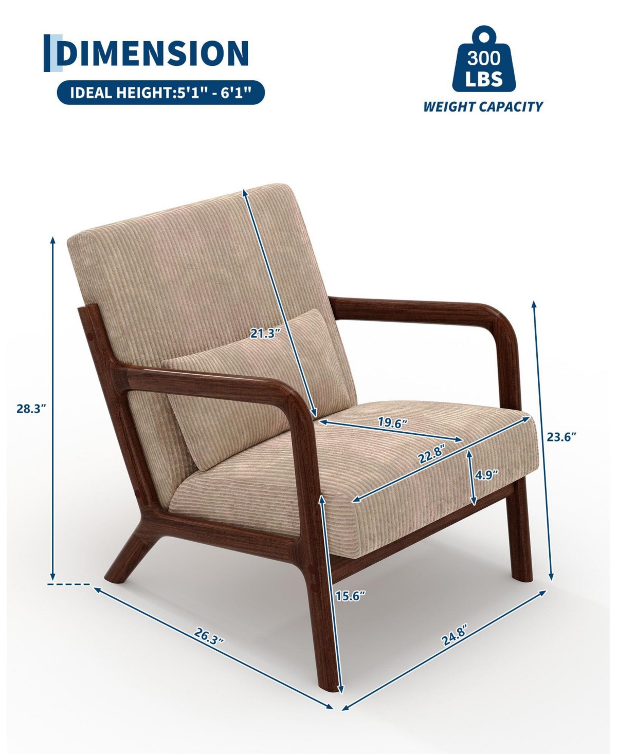 gaomon Two-piece Wide Stripe Corduroy Accent Chairs, sturdy wooden frame, comfortable reading chairs with lumbar pillows