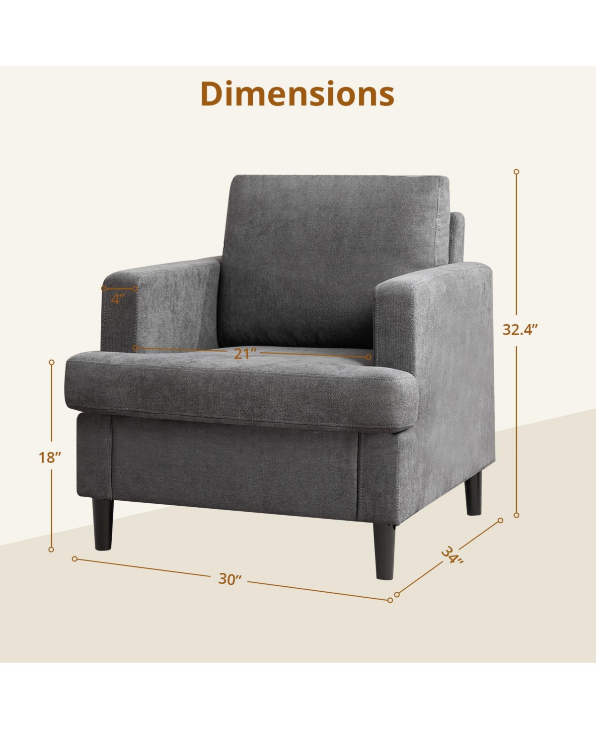 gaomon Modern-style single armchair for the living room with a soft backrest linen-upholstered corner suitable bedrooms and offices