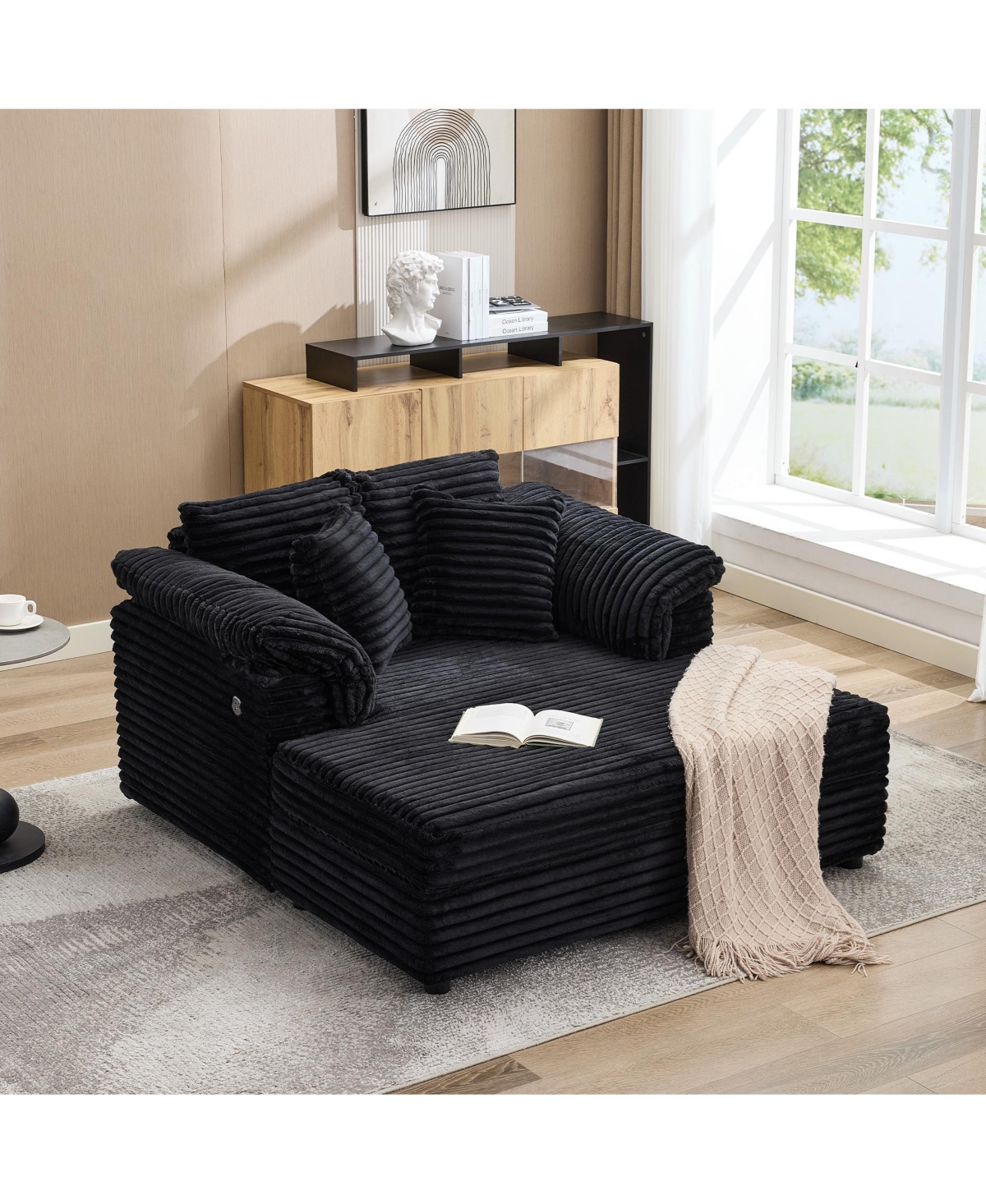 gaomon 59" Extra-Large Corduroy Lounge Chair with Usb and Type-c Ports, Includes Pillow Armrests-Perfect for the Living Room or Bedroom