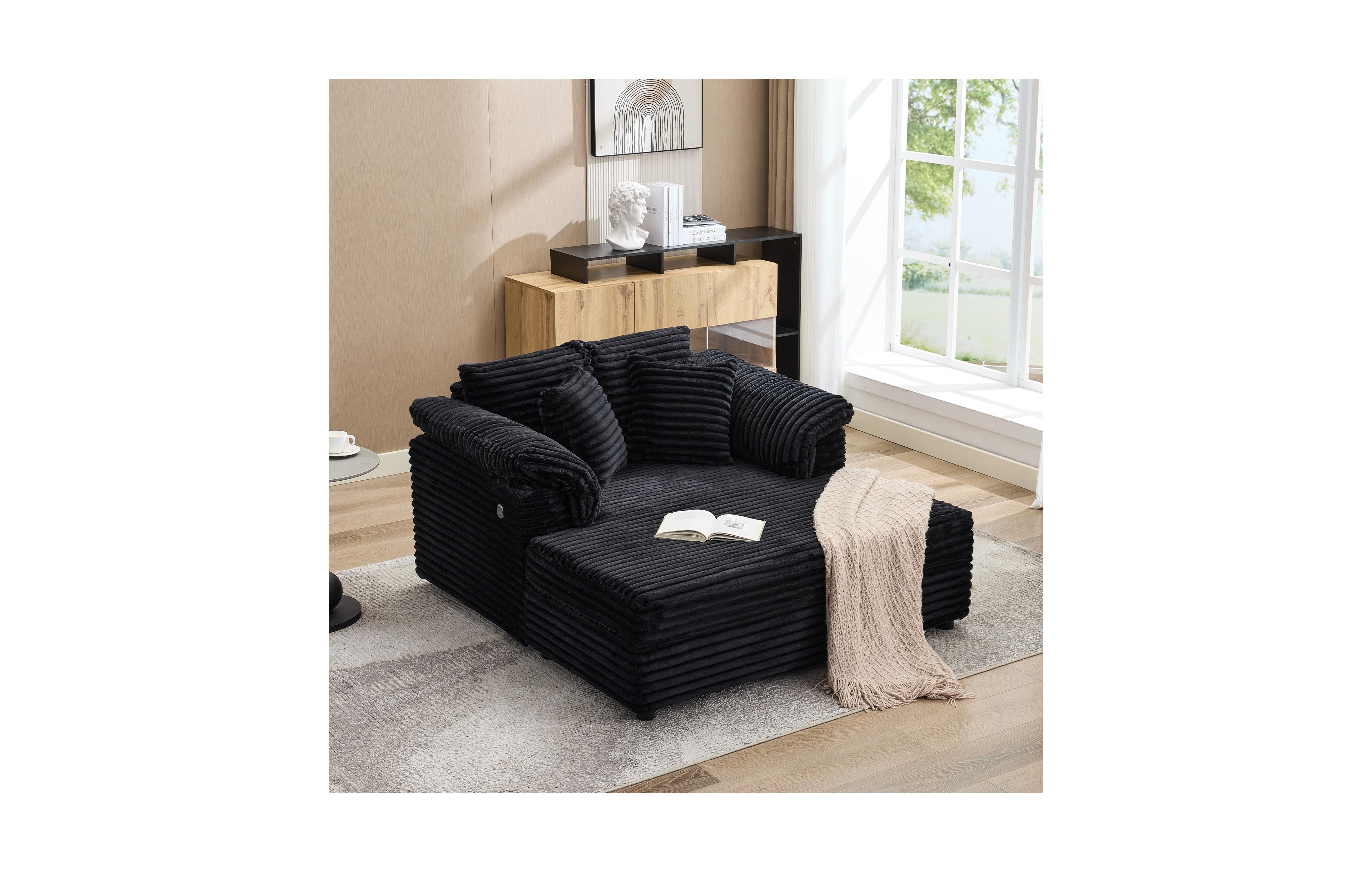 gaomon 59" Extra-Large Corduroy Lounge Chair with Usb and Type-c Ports, Includes Pillow Armrests-Perfect for the Living Room or Bedroom