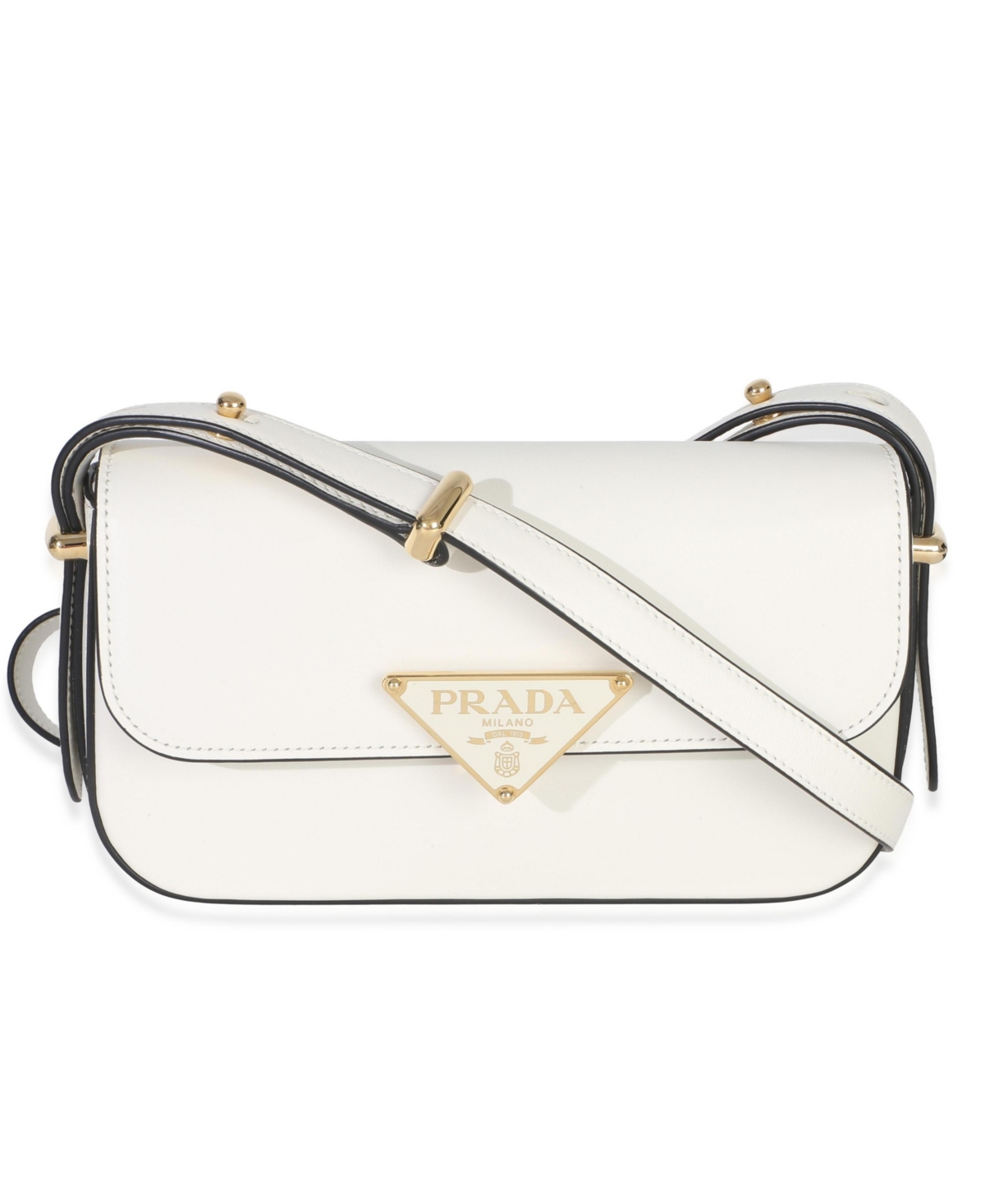 Pre-Owned Prada White Smooth Calfskin Triangle Logo Flap Bag - White