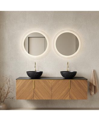 60 Inch Double Sink Bathroom Vanity, Sintered Stone Top, Double Ceramic Vessel Sink, Soft Close Large Storage