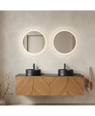 60 Inch Double Sink Bathroom Vanity, Sintered Stone Top, Double Ceramic Vessel Sink, Soft Close Large Storage