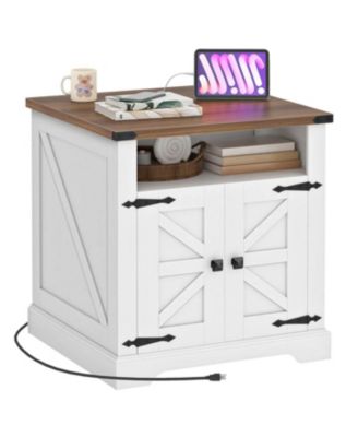Wooden Farmhouse Bedside Table 23.6 Inch with Charging Station