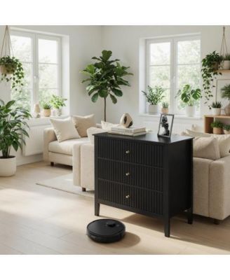 32"W Wide Fluted Nightstand with 3-Drawer