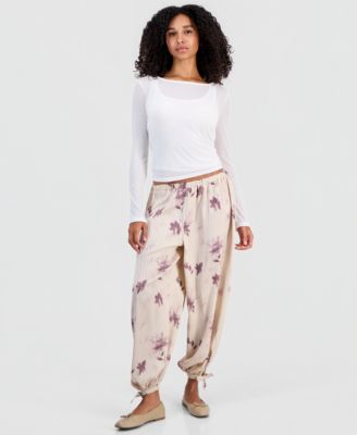 Women's Floral-Print Tie-Hem Balloon Pants