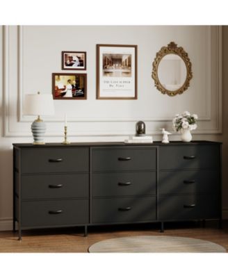 9 Drawer Dresser, 63 Inch Fabric TV Stand Storage Chest with Wooden Top for 70 Inch Tv for Bedroom Living Room