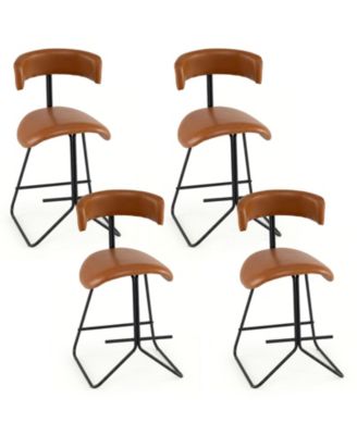 Set of 4 Modern Counter Height Stools with Curved Padded Back and Seat Metal Legs