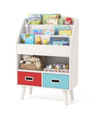 Kids Bookshelf with 3-Tier Bookshelves Open Compartment and 2 Foldable Fabric Drawers