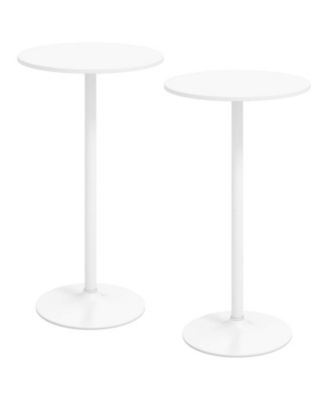 Set of 2 Round Bar Table with Adjustable Height and Metal Base Modern Cocktail Table
