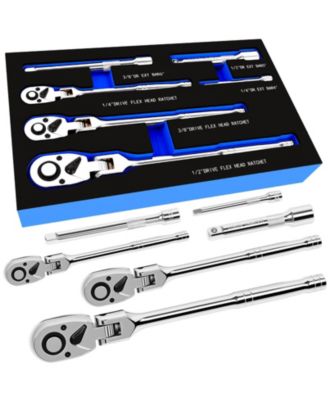 Flex Head Ratchet Set 1/4 3/8 1/2 Drive 72-Tooth Swivel Quick-Release Extension Eva Case