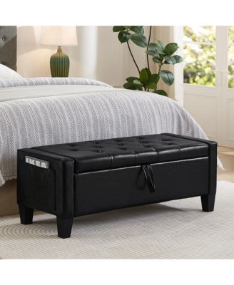 Storage Ottoman Bench with Safety Hinge and Upholstered Seating for Bedroom or Entryway