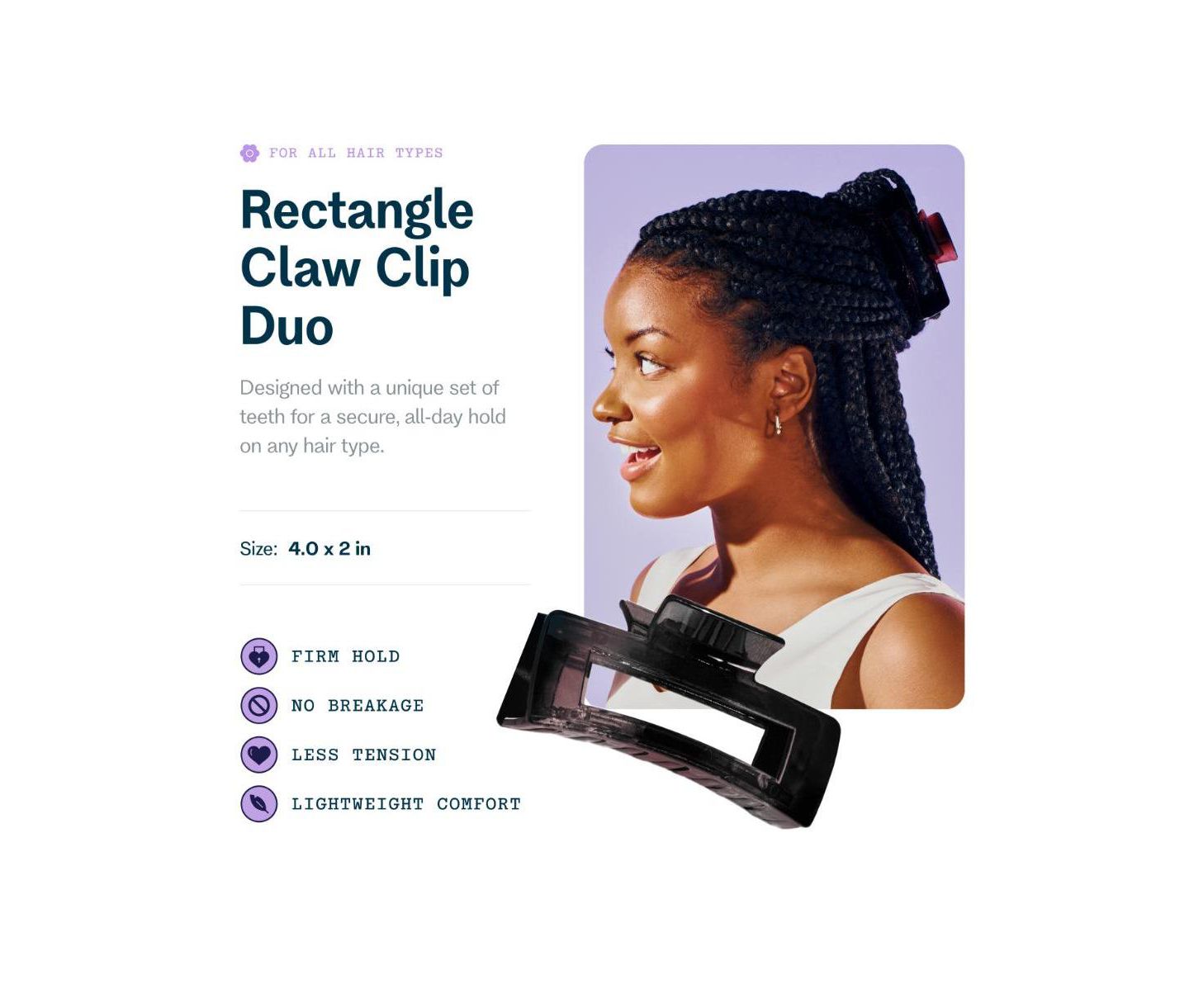 Женские аксессуары GIMME beauty Rectangle Claw Clip Duo - Hair Clips with Velvet-Like Finish for All Hair Types - Claw Clip Set - 2 Pack — фото 2