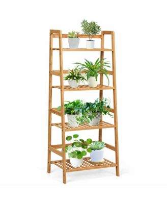4-Tier Bamboo Ladder Shelf Multipurpose Plant Display Stand Storage Bookshelf